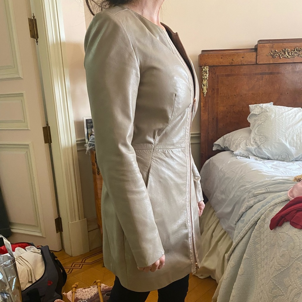 Tru Trussardi Beige long leather jacket